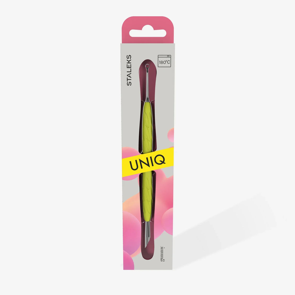 Manicure Pusher With Silicone Handle "Yellow" UNIQ 11 TYPE 2 (Slanted Pusher + Ring) PQ-11/2y STALEKS