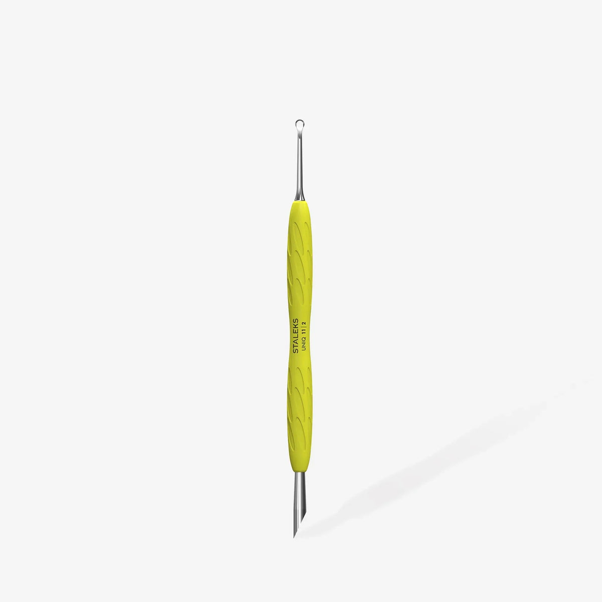 Manicure Pusher With Silicone Handle "Yellow" UNIQ 11 TYPE 2 (Slanted Pusher + Ring) PQ-11/2y STALEKS