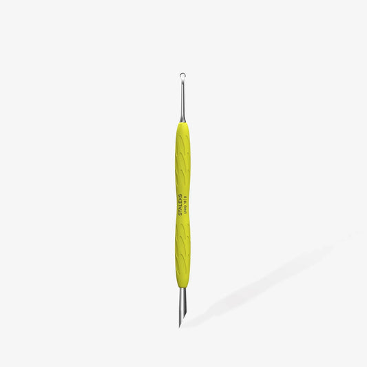 Manicure Pusher With Silicone Handle "Yellow" UNIQ 11 TYPE 2 (Slanted Pusher + Ring) PQ-11/2y STALEKS