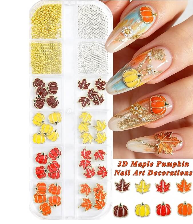 Fall Nail Art Charms & Caviar Beads Set