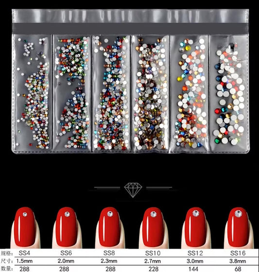 Crystal AB Nail Art Rhine Stone Colorful AB Colors Flat Bottom Mixed Sizes 3D Nail Art Decoration